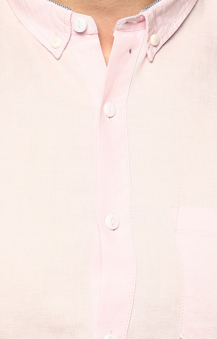 Spykar | Men's Pink Cotton Solid Casual Shirts 4