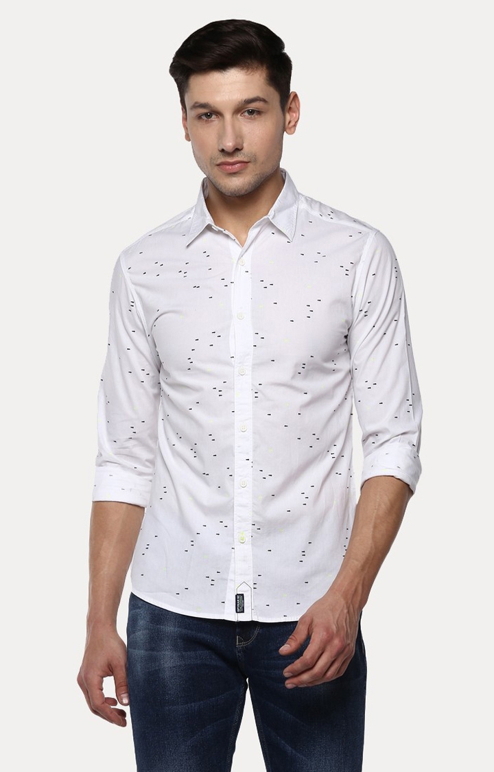 spykar | Men's White Cotton Printed Casual Shirts 0