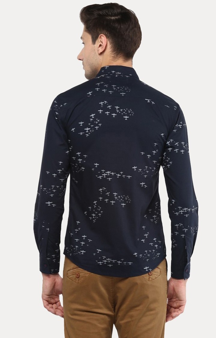 Men's Blue Cotton Printed Casual Shirts
