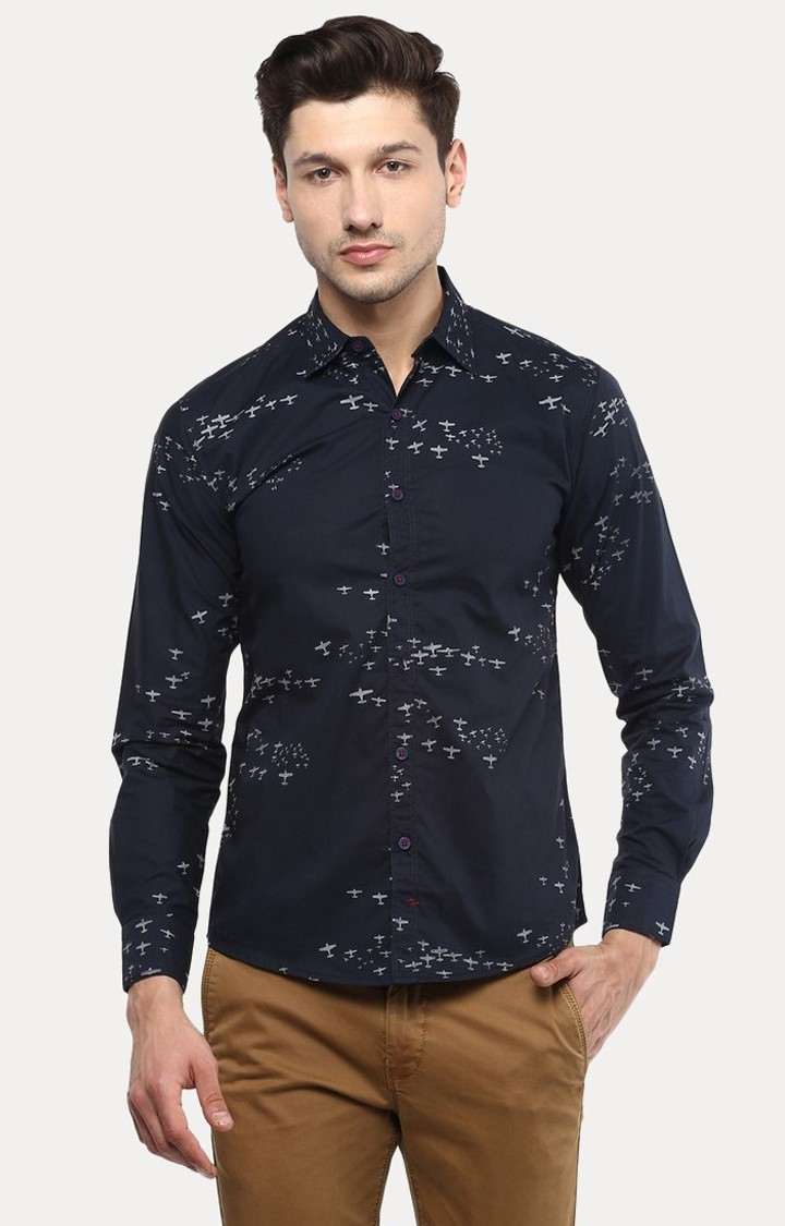 Men's Blue Cotton Printed Casual Shirts