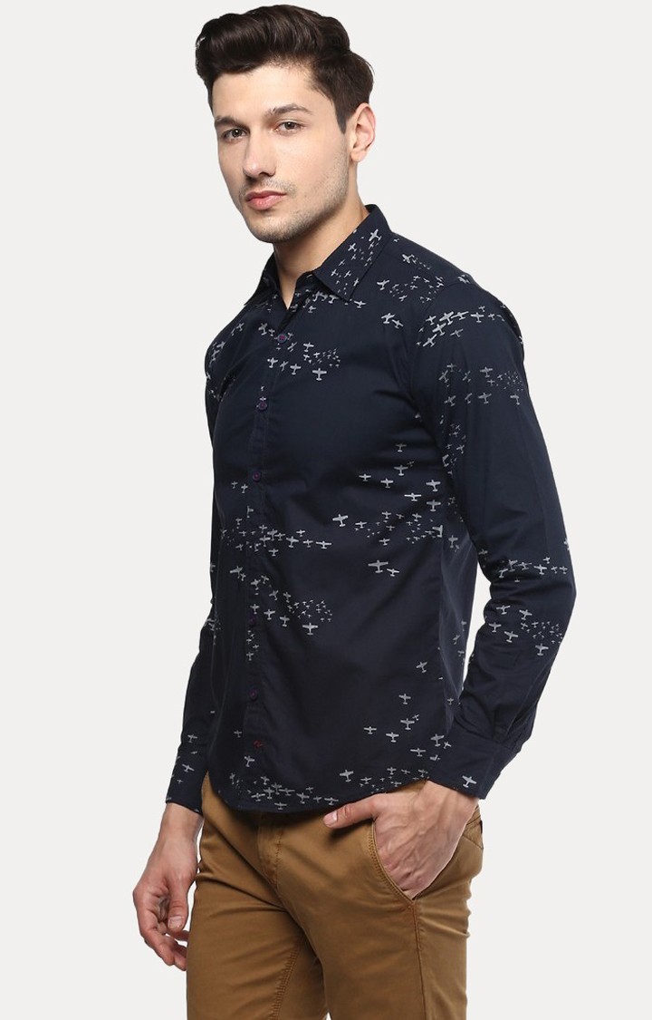 Men's Blue Cotton Printed Casual Shirts