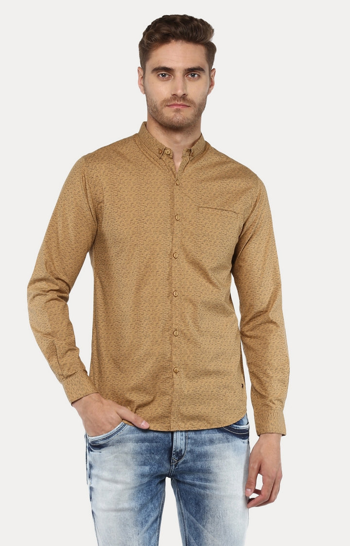 spykar | Men's Brown Cotton Printed Casual Shirts 0