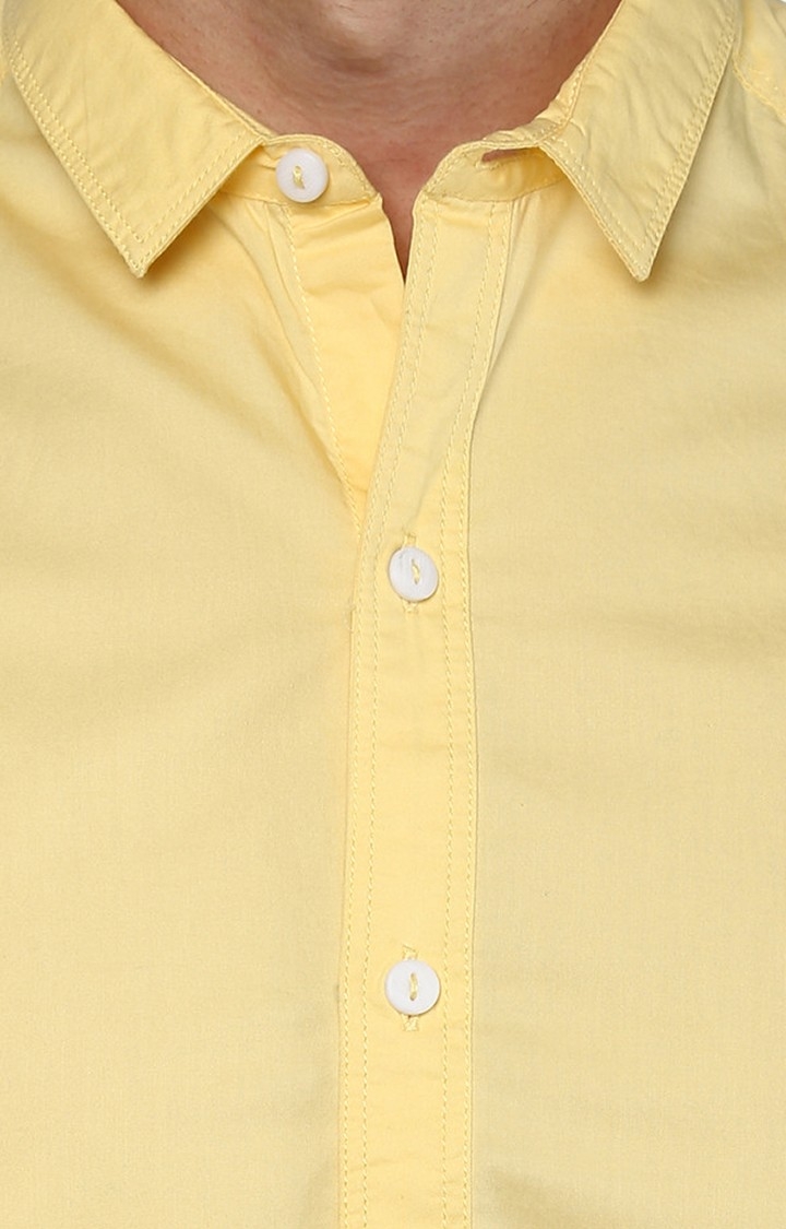 Men's Yellow Cotton Solid Casual Shirts