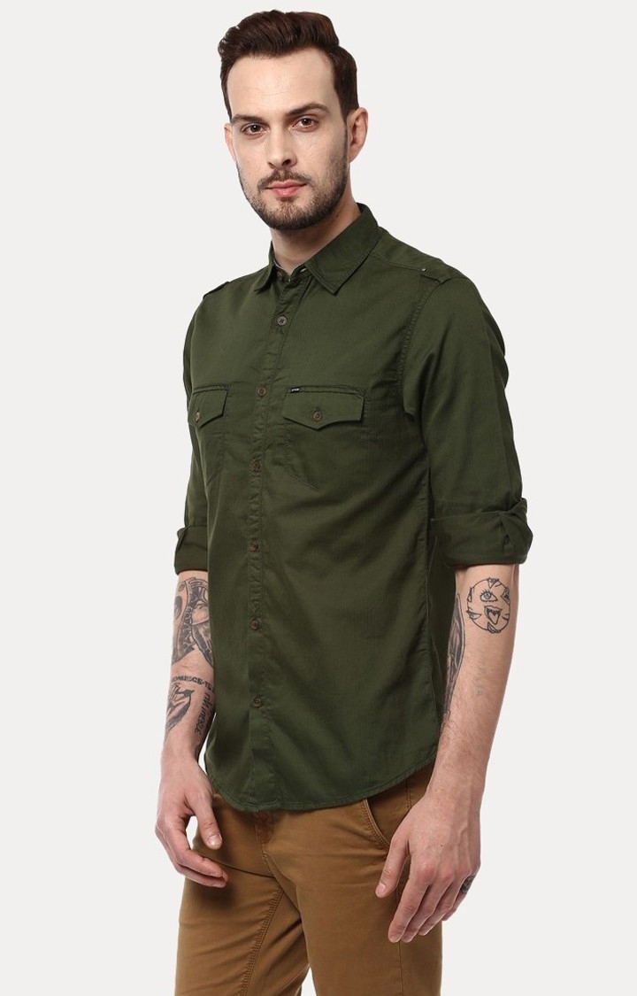 spykar | Men's Green Cotton Solid Casual Shirts 2