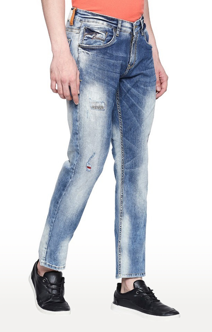 spykar | Men's Blue Cotton Ripped Slim Jeans 3