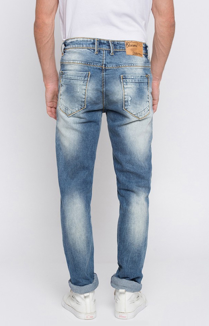 spykar | Men's Blue Cotton Ripped Ripped Jeans 5