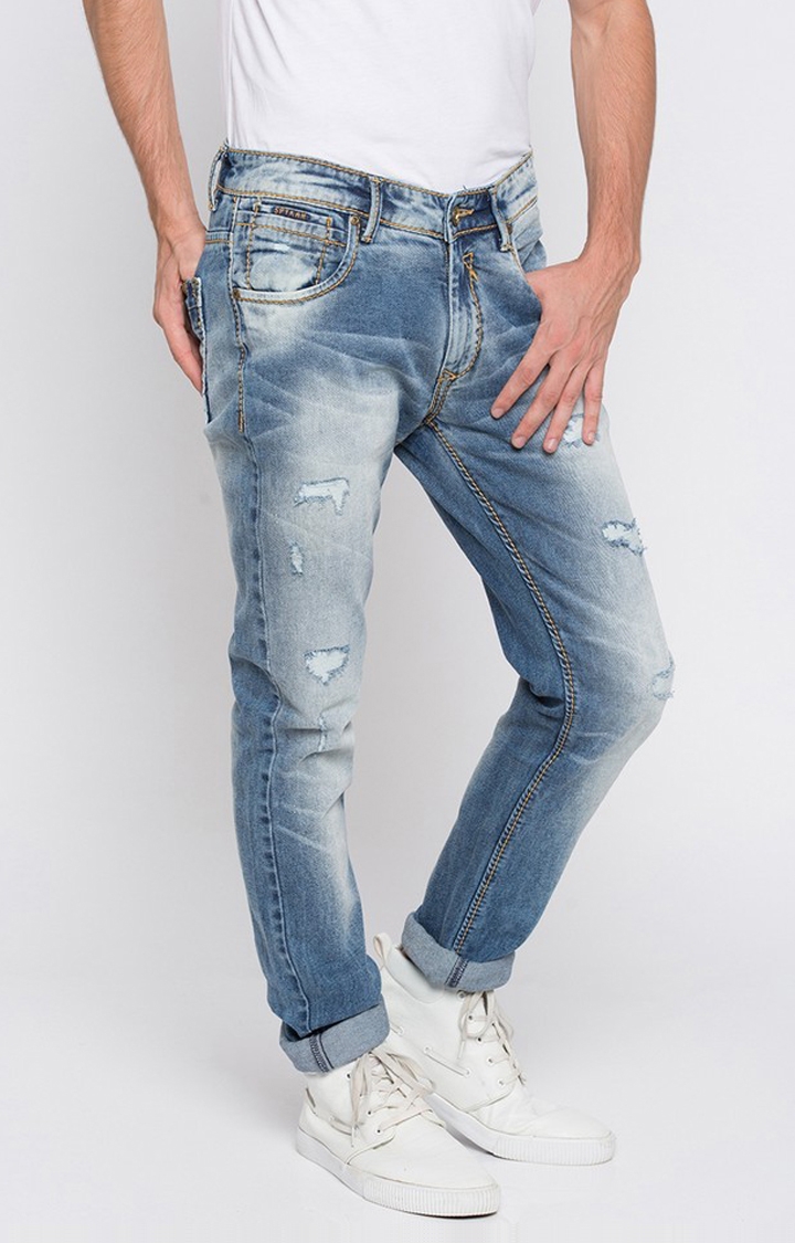 spykar | Men's Blue Cotton Ripped Ripped Jeans 4