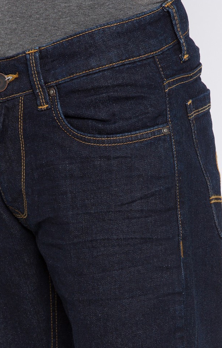 spykar | Men's Blue Cotton Solid Slim Jeans 5