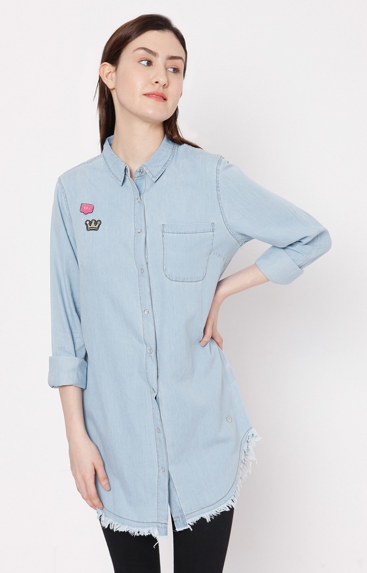 spykar | Women's Blue Cotton Printed Casual Shirts 0