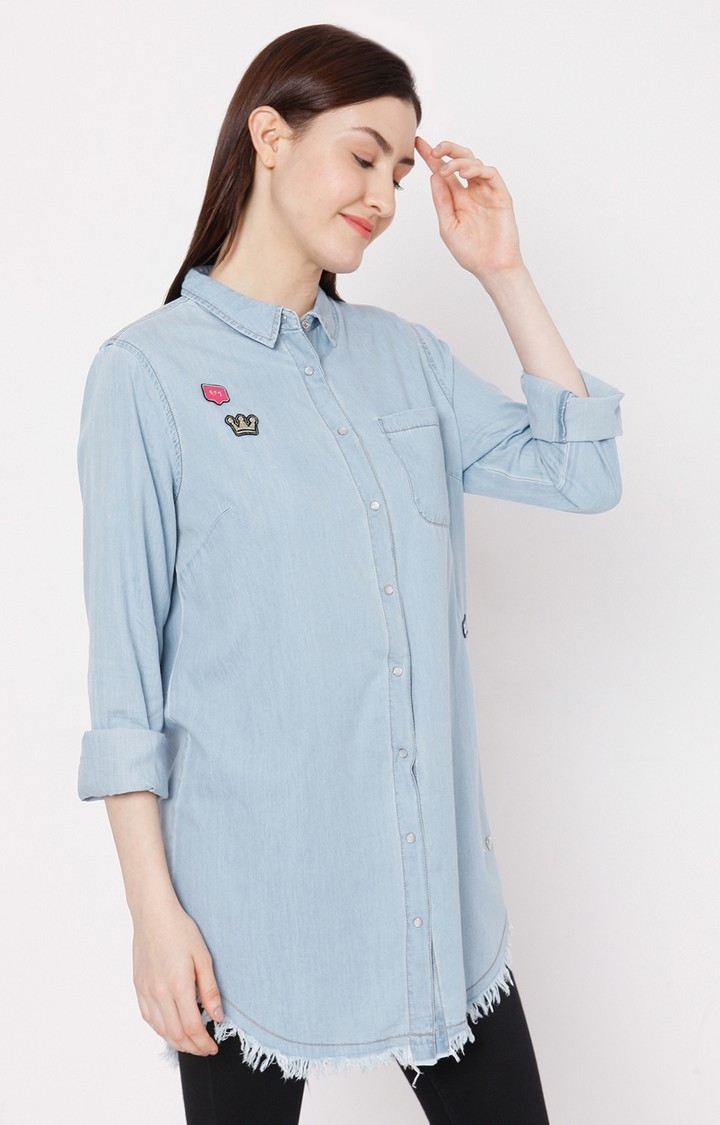 spykar | Women's Blue Cotton Printed Casual Shirts 2
