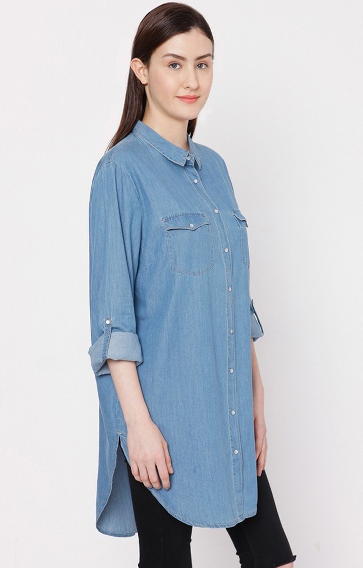 spykar | Women's Blue Cotton Solid Casual Shirts 3