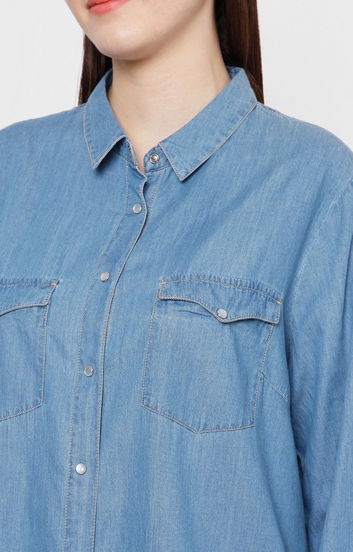 spykar | Women's Blue Cotton Solid Casual Shirts 5