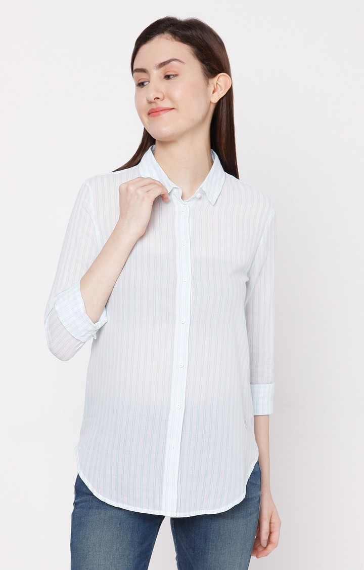 spykar | Women's Blue Cotton Solid Casual Shirts 0