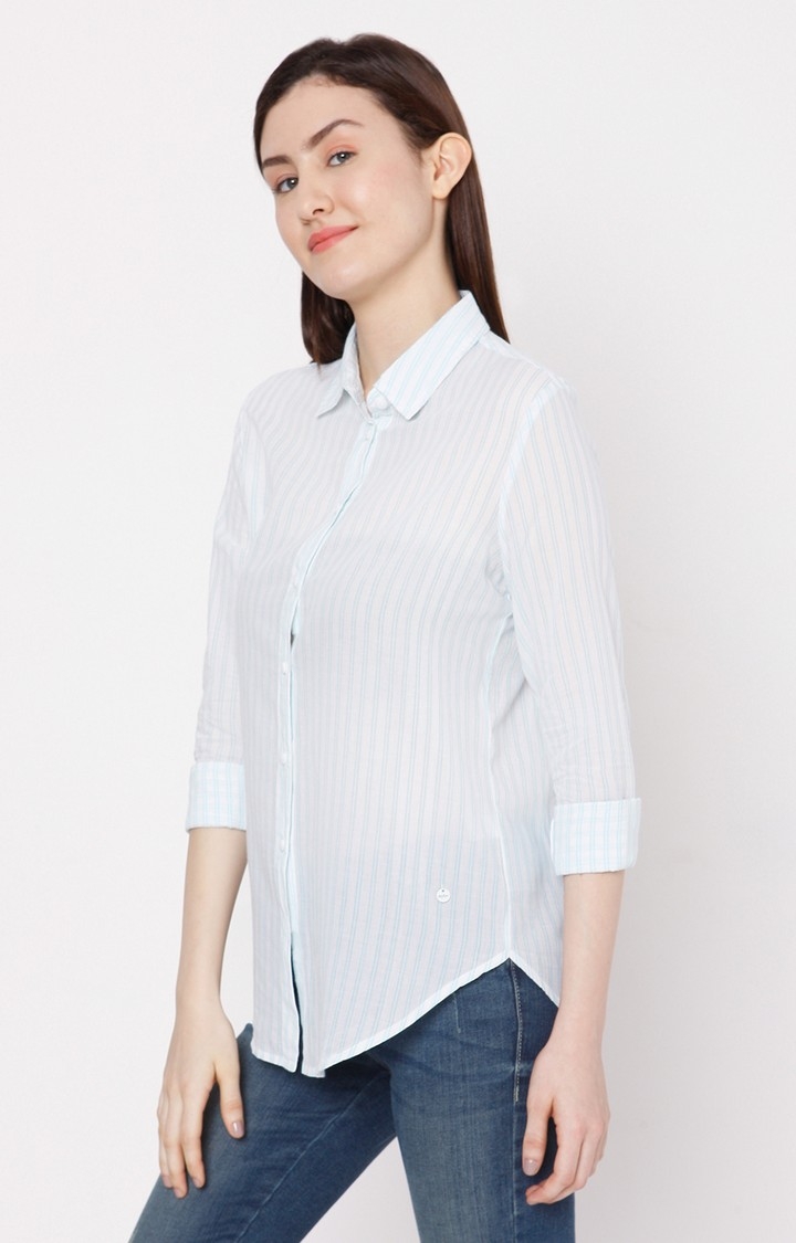 spykar | Women's Blue Cotton Solid Casual Shirts 1
