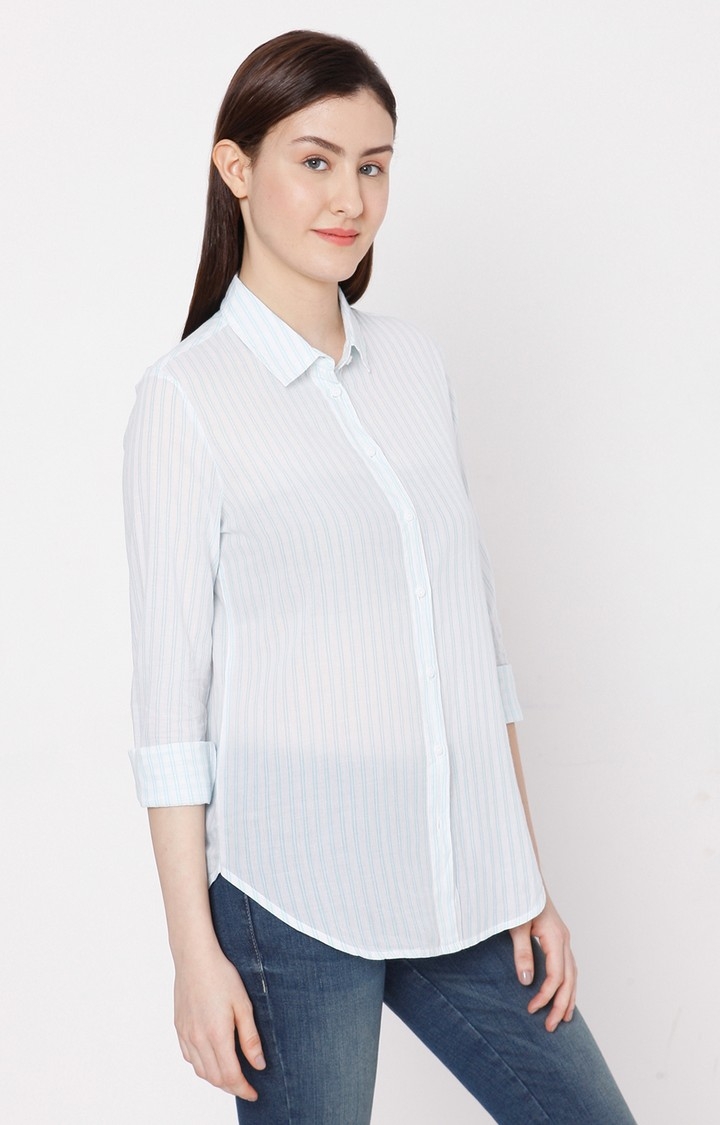 spykar | Women's Blue Cotton Solid Casual Shirts 2
