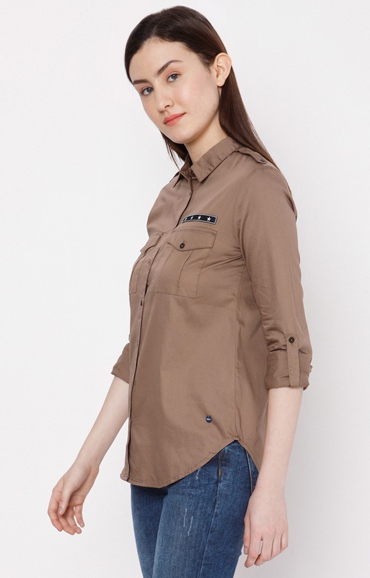 spykar | Women's Brown Cotton Solid Casual Shirts 2
