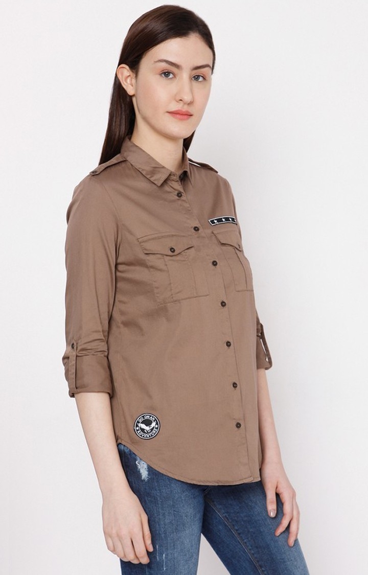 spykar | Women's Brown Cotton Solid Casual Shirts 3