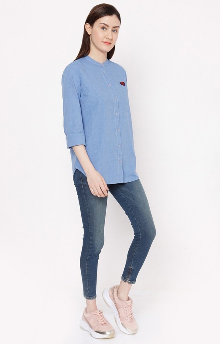spykar | Women's Blue Cotton Solid Casual Shirts 1
