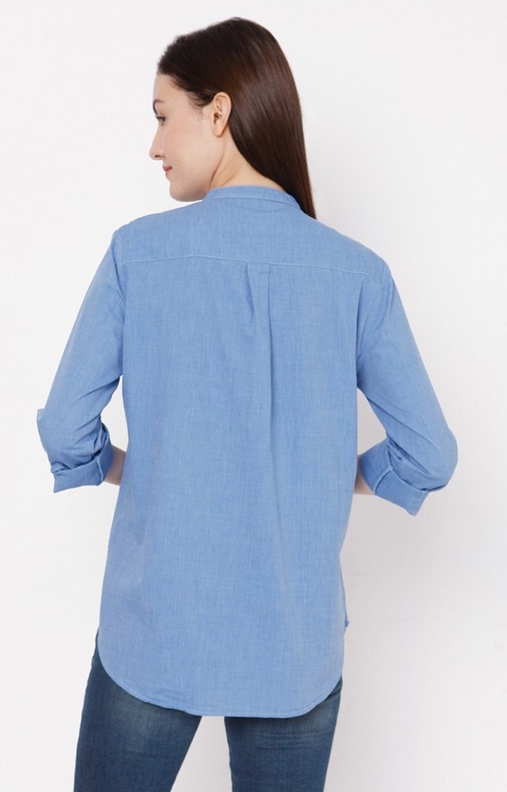 spykar | Women's Blue Cotton Solid Casual Shirts 4