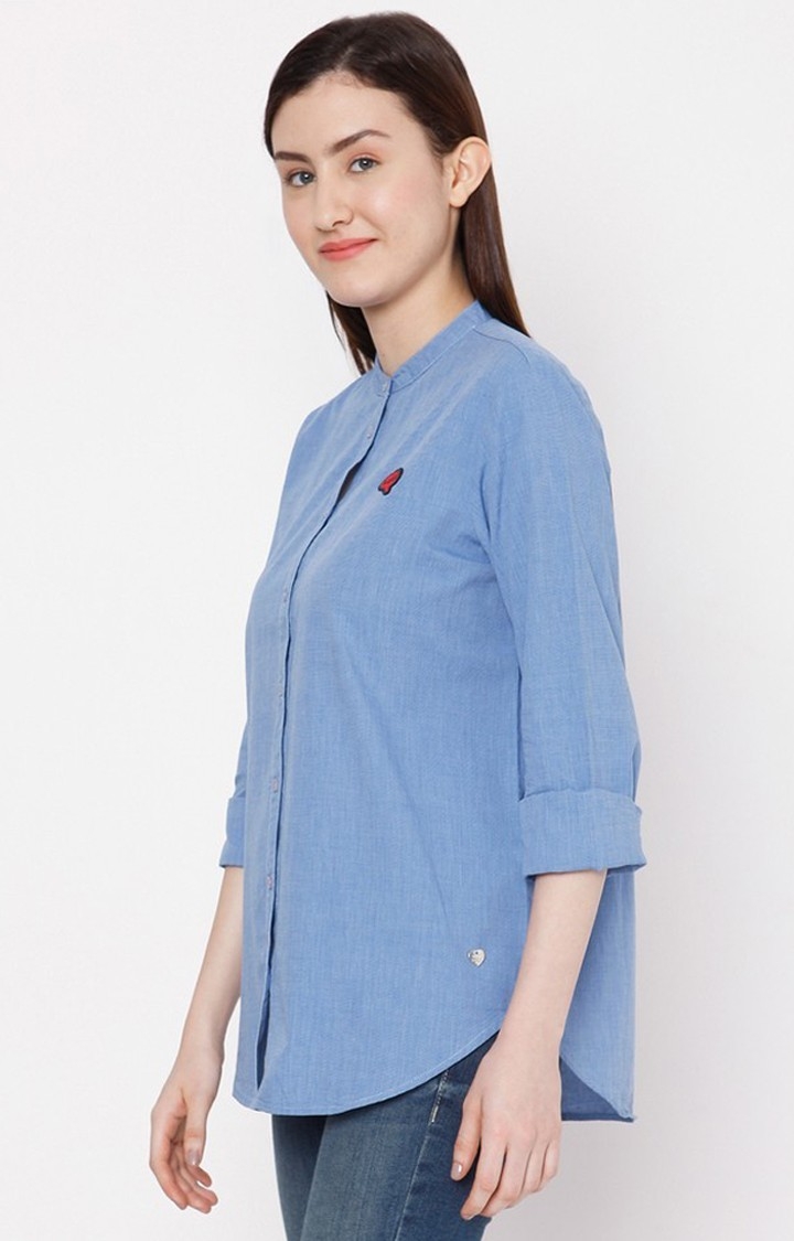 spykar | Women's Blue Cotton Solid Casual Shirts 2