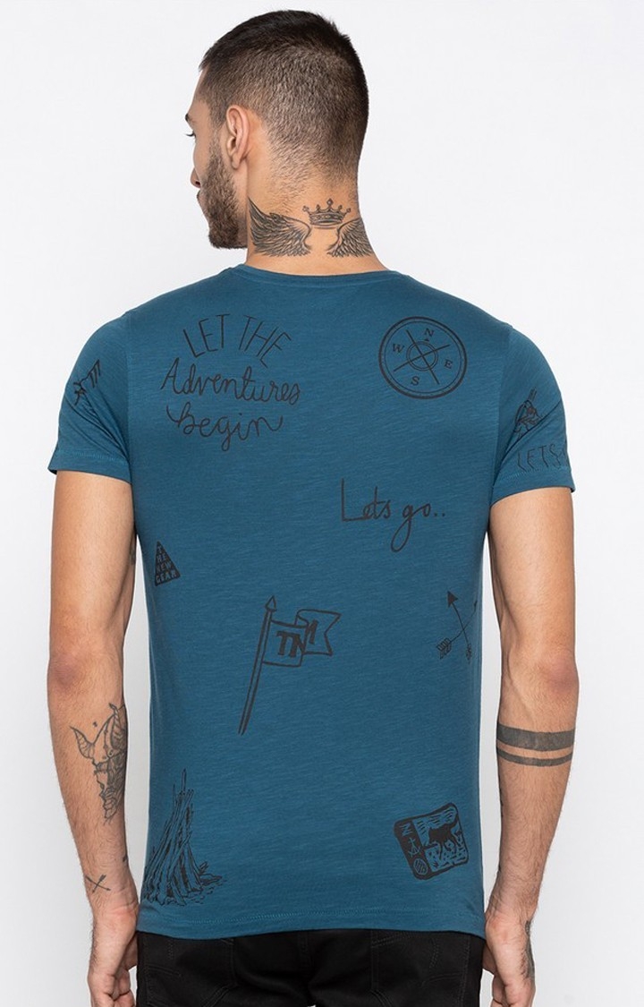 spykar | Spykar Blue Printed Slim Fit T-Shirt 4