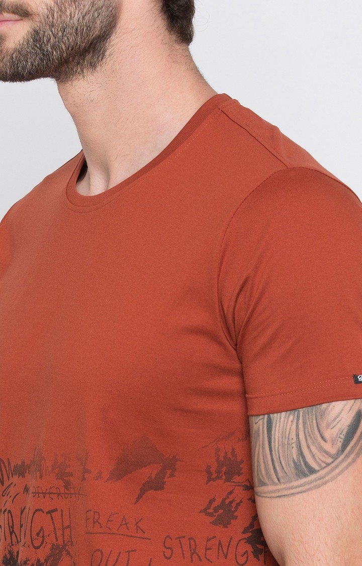 spykar | Spykar Burnt Orange Printed Slim Fit T-Shirt 6
