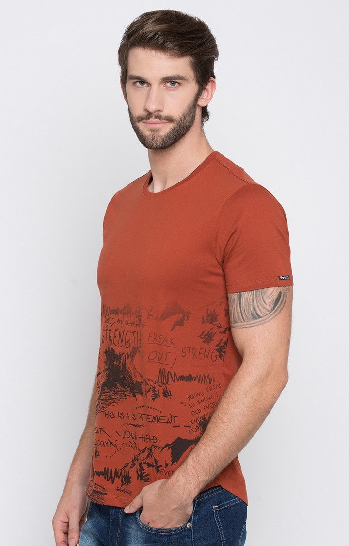 spykar | Spykar Burnt Orange Printed Slim Fit T-Shirt 3