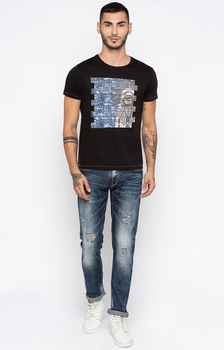 spykar | Spykar Black Printed Slim Fit T-Shirt 1