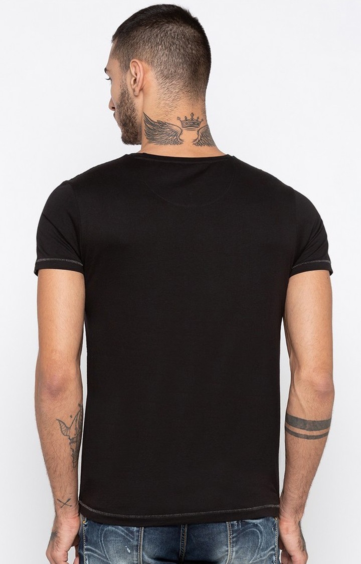 spykar | Spykar Black Printed Slim Fit T-Shirt 4
