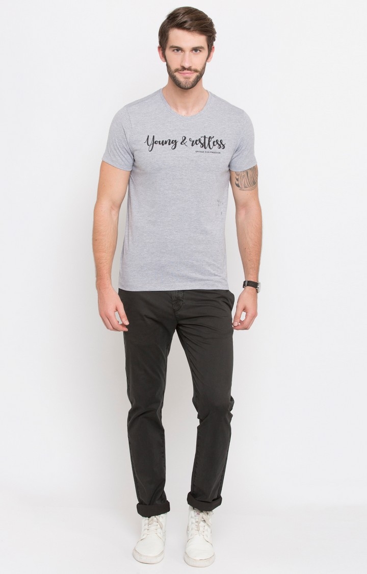 spykar | Spykar Grey Printed Slim Fit T-Shirt 1