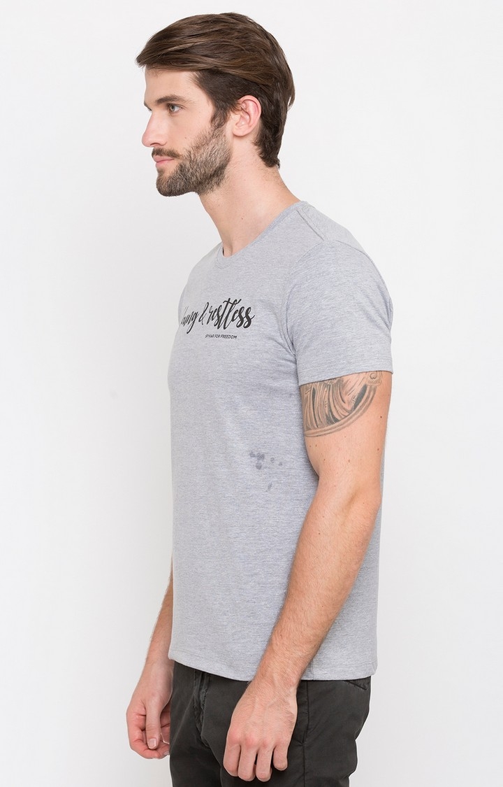 spykar | Spykar Grey Printed Slim Fit T-Shirt 4
