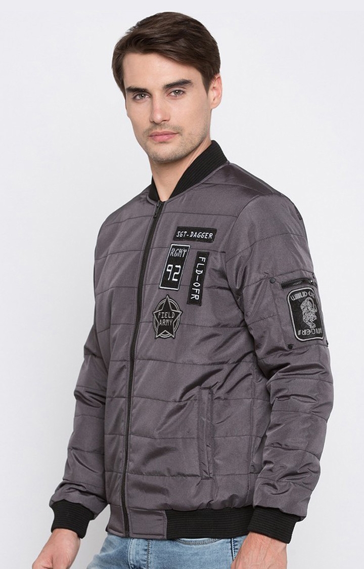 Spykar Grey Solid Regular Fit Bomber Jackets