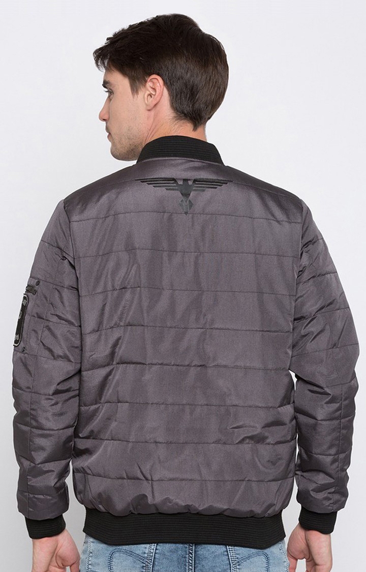 Spykar Grey Solid Regular Fit Bomber Jackets