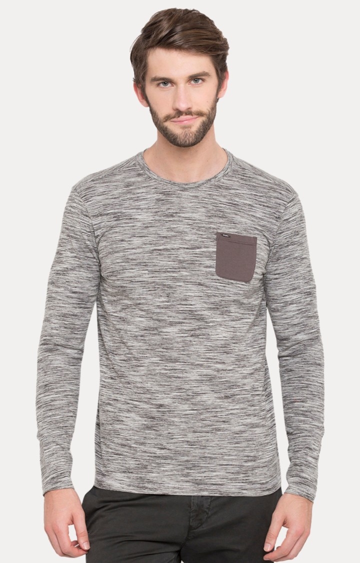 spykar | Spykar Grey Melange Slim Fit T-Shirt 0