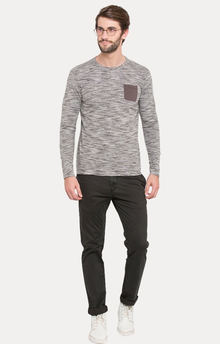 spykar | Spykar Grey Melange Slim Fit T-Shirt 1