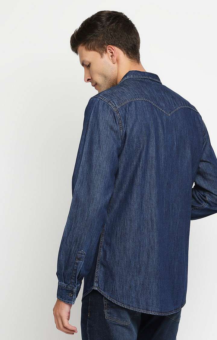 Men's Blue Cotton Solid Casual Shirts