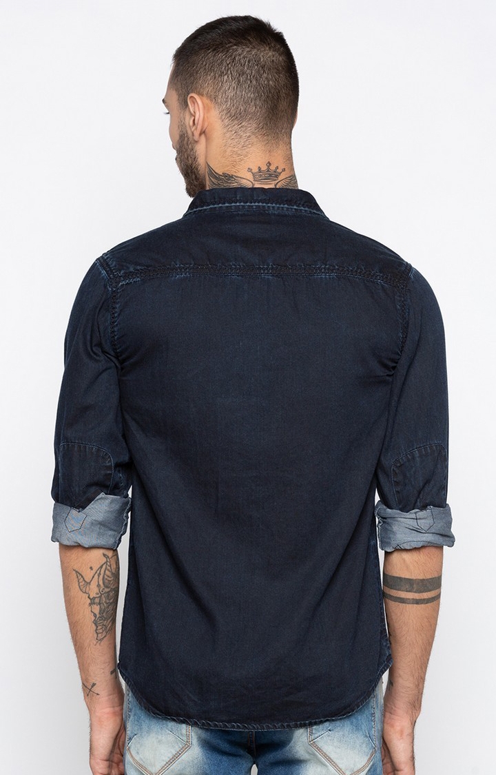 spykar | Men's Blue Cotton Solid Casual Shirts 4