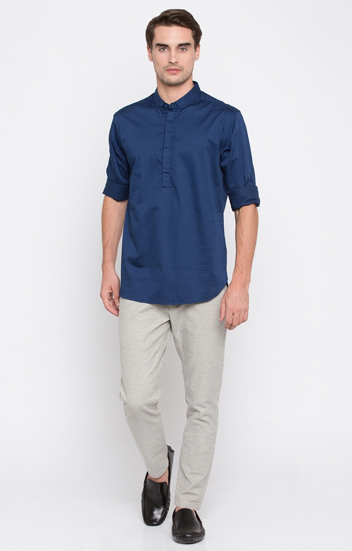 Spykar | Men's Blue Cotton Solid Casual Shirts 1