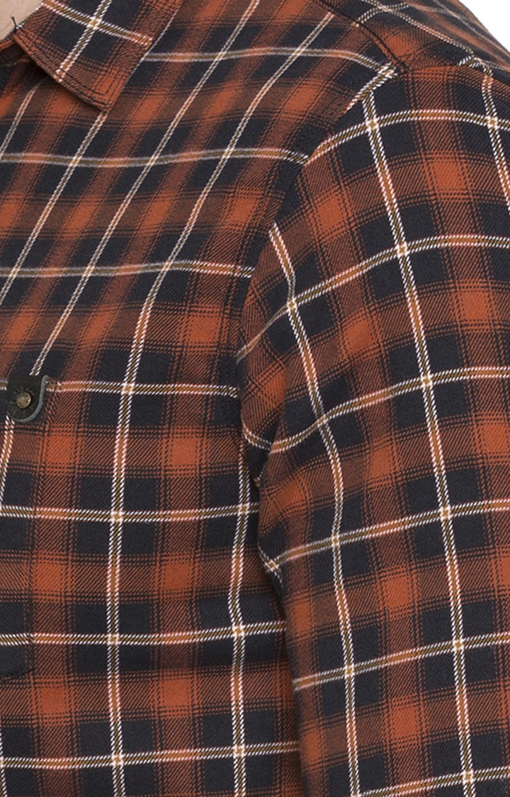 spykar | Men's Orange Cotton Checked Casual Shirts 5