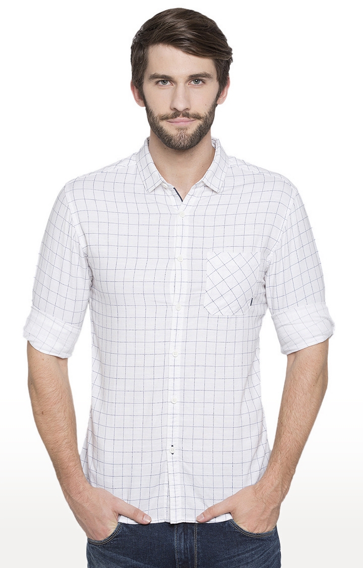 spykar | Men's White Cotton Checked Casual Shirts 0