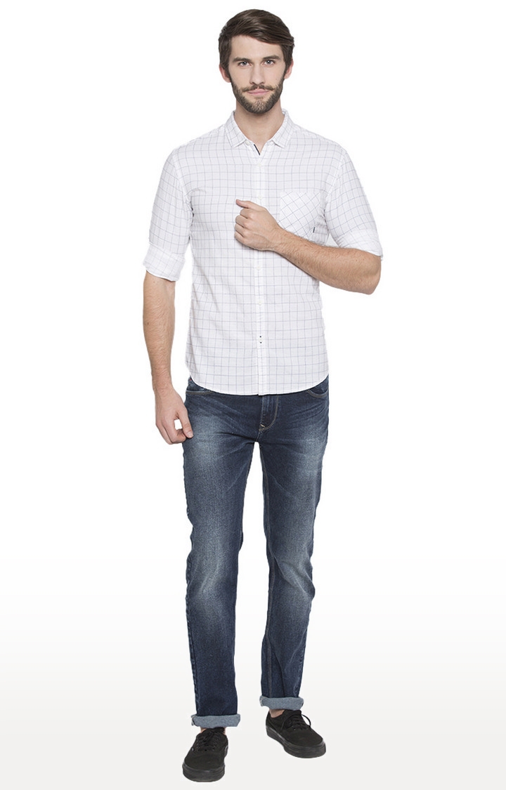 spykar | Men's White Cotton Checked Casual Shirts 1
