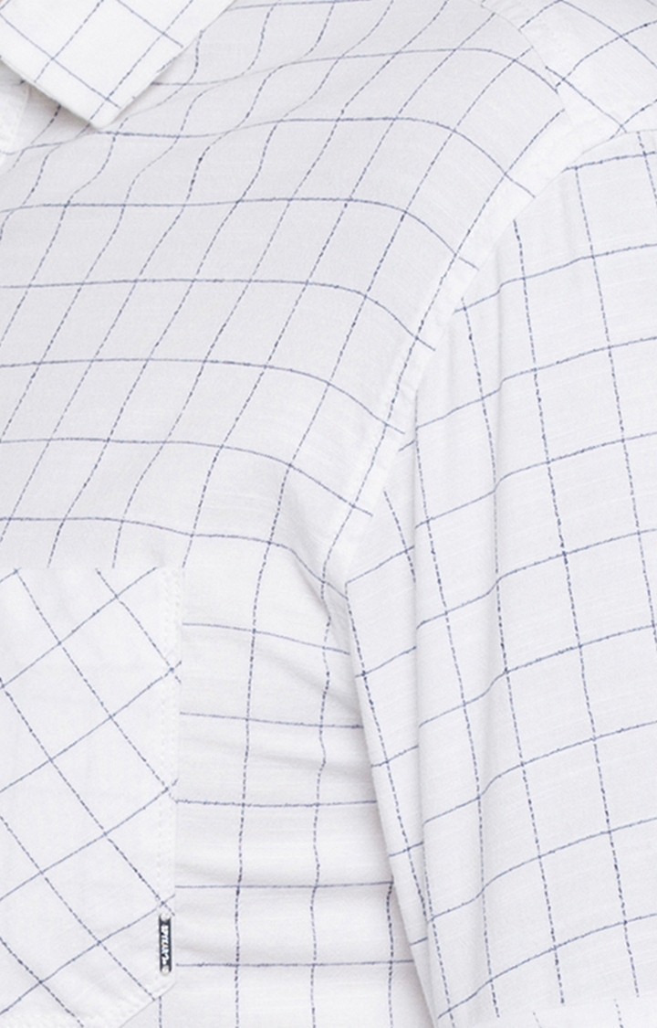 spykar | Men's White Cotton Checked Casual Shirts 5