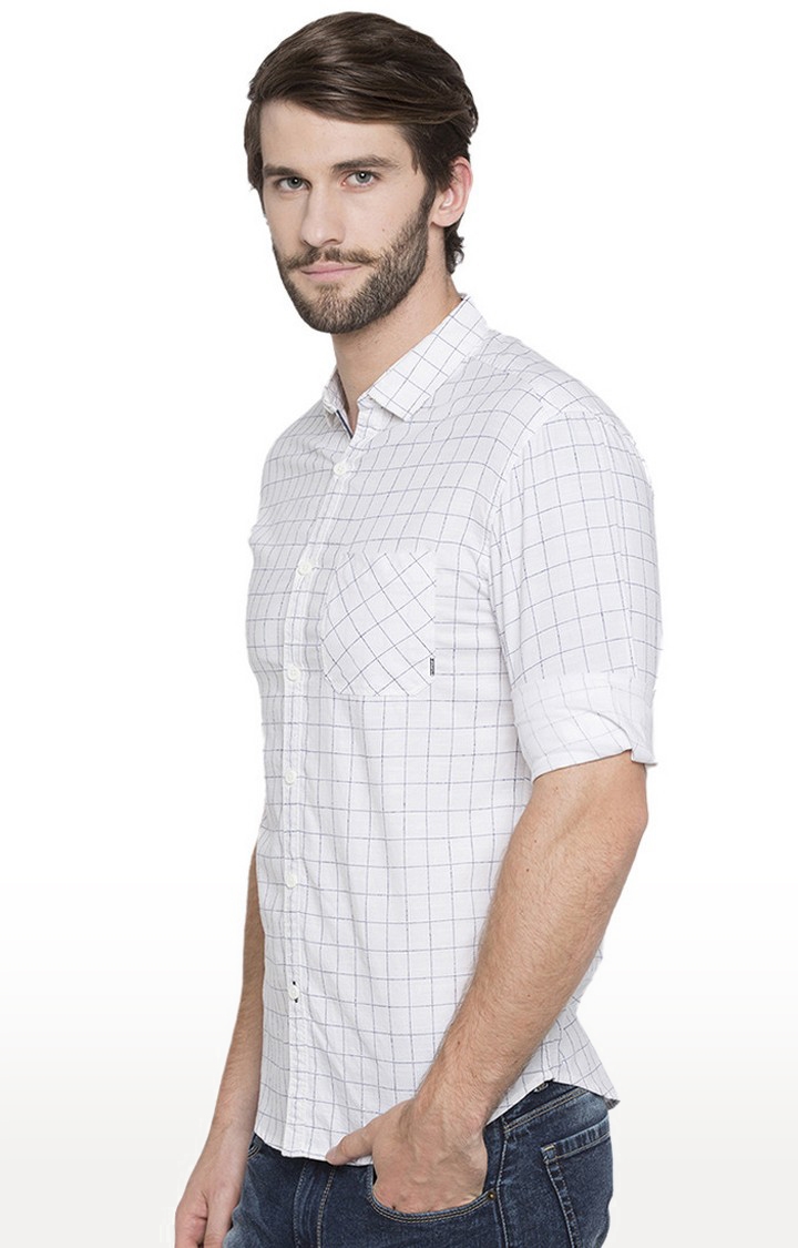 spykar | Men's White Cotton Checked Casual Shirts 2