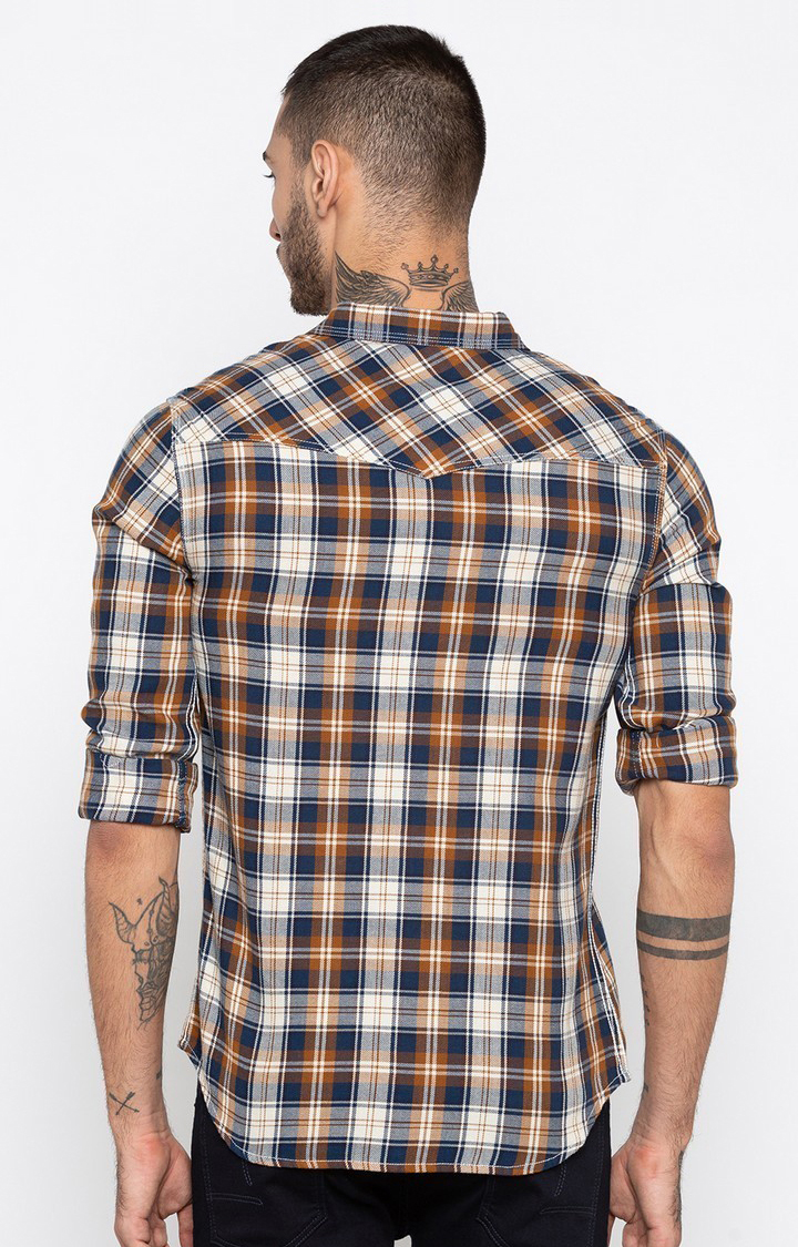 Men's Brown Cotton Checked Casual Shirts