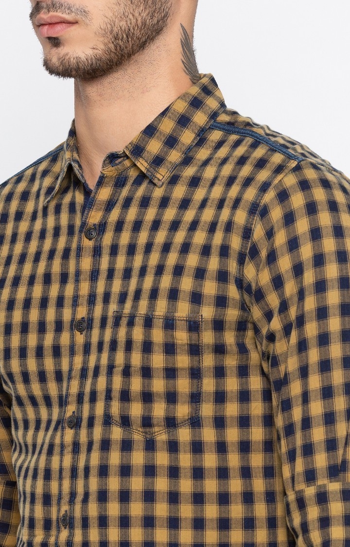 spykar | Men's Brown Cotton Checked Casual Shirts 5