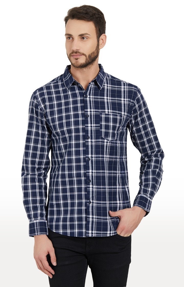 spykar | Men's Blue Cotton Checked Casual Shirts 0
