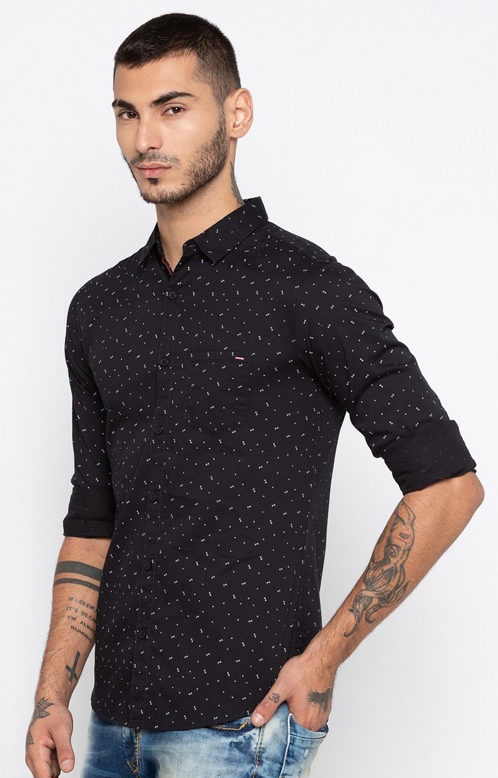 spykar | Men's Black Cotton Printed Casual Shirts 1