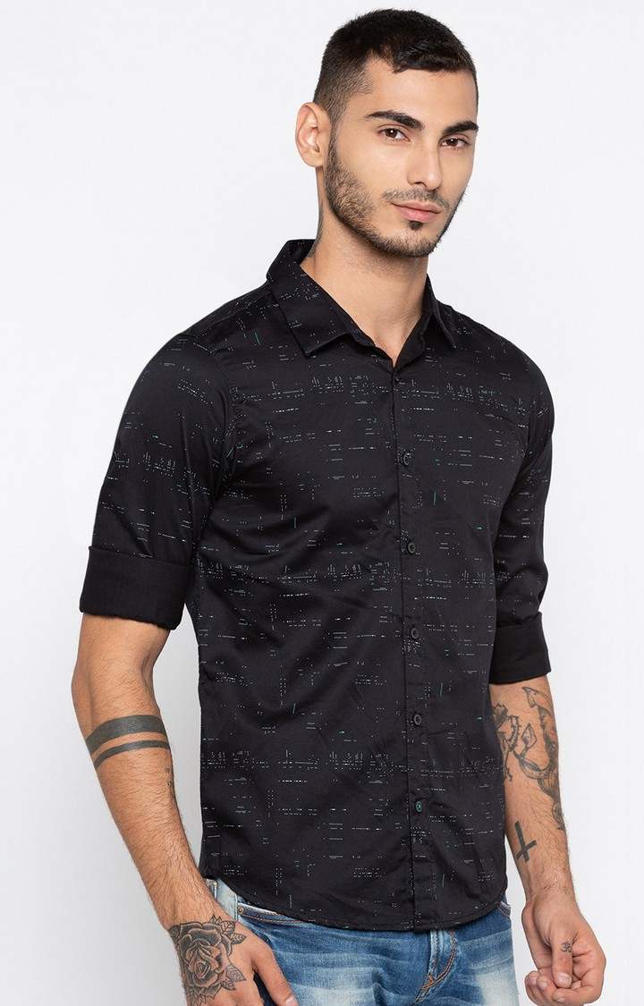 Men's Black Cotton Printed Casual Shirts