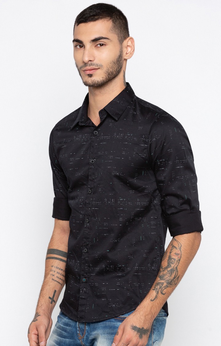 Men's Black Cotton Printed Casual Shirts
