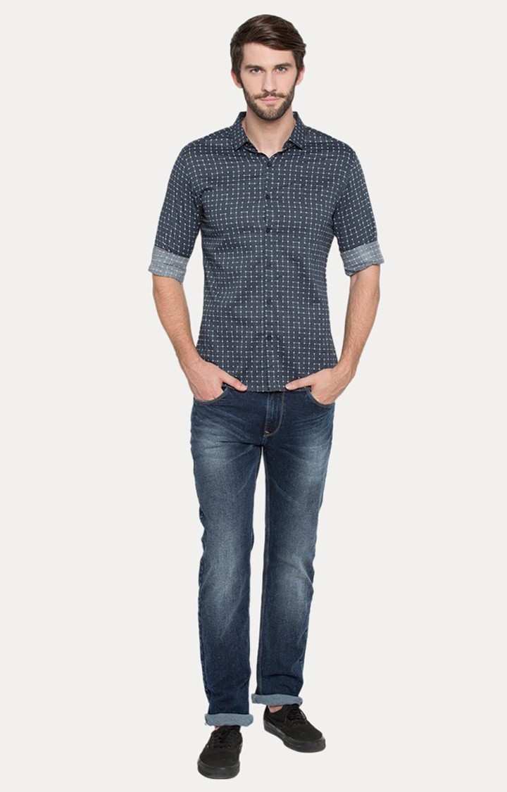 Men's Grey Cotton Polka Dots Casual Shirts